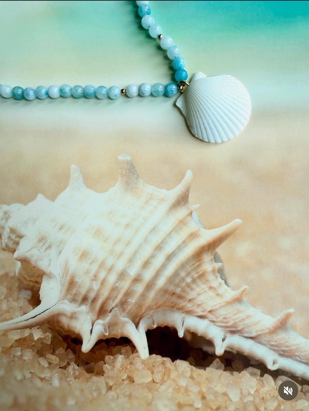 Seashell Pendant Beaded - Light Blue